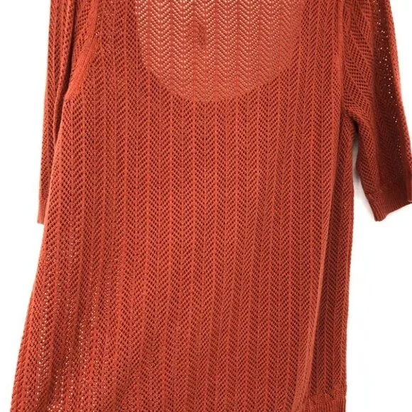 Reitmans NWT Burnt Orange crochet sheer square neck 2/3 sleeve top - Picture 8 of 14